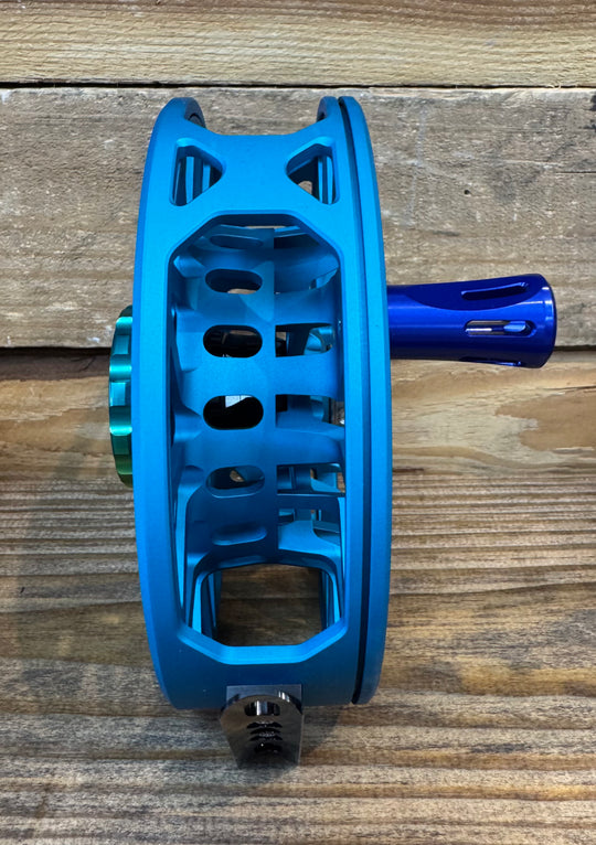 Abel SDX Fly Reel Ported - Satin Teal - Baja Knob - 12/14 WT w/ Blue Handle