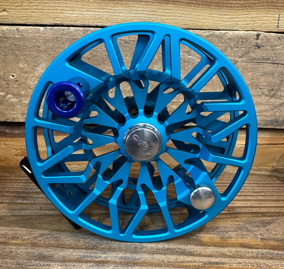 Abel SDX Fly Reel Ported - Satin Teal - Baja Knob - 12/14 WT w/ Blue Handle