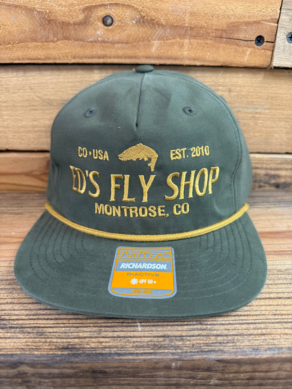 Richardson Umpqua Gramps Cap Solid: Loden/Gold Eds Fly Shop Logo