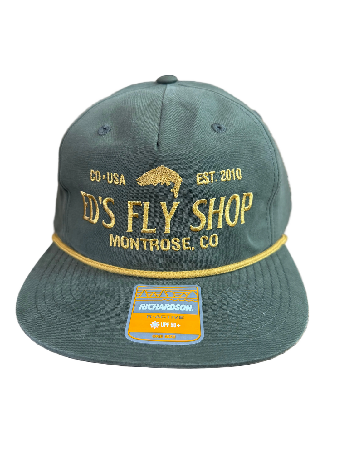 Richardson Umpqua Gramps Cap Solid: Loden/Gold Eds Fly Shop Logo
