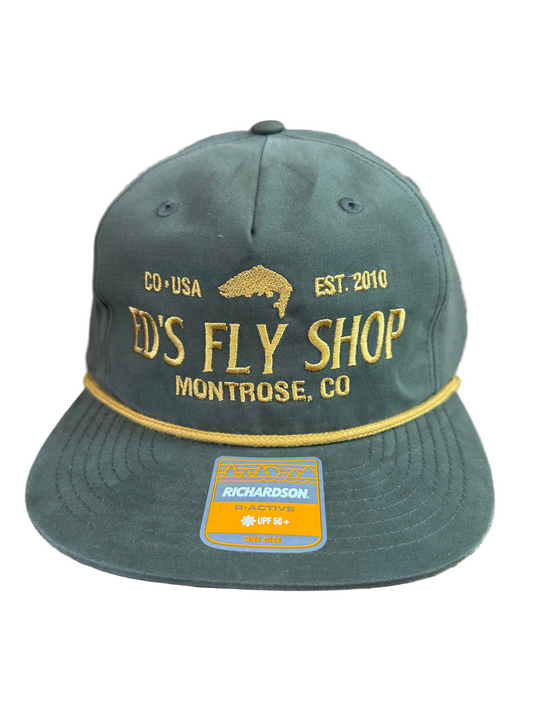 Richardson Umpqua Gramps Cap Solid: Loden/Gold Eds Fly Shop Logo