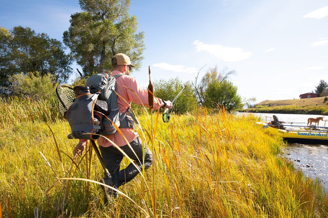 Fishpond Firehole Backpack in the field on a backcountry fishing trip
