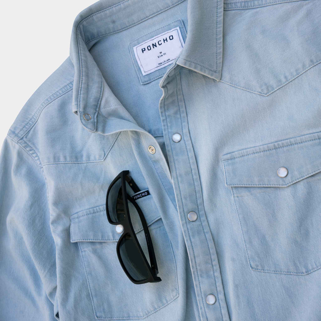 Poncho Outdoors The Marfa Men's Long Sleeve Shirt - Light Wash