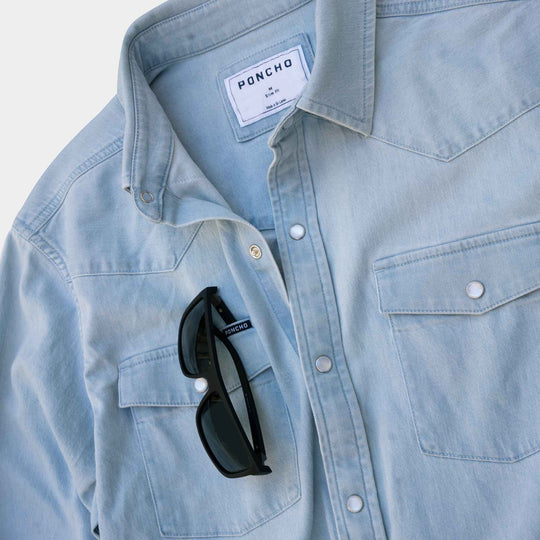 Poncho Outdoors The Marfa Men's Long Sleeve Shirt - Light Wash