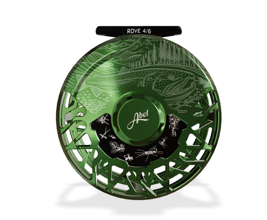 Abel Rove Fly Reel - Deep Green - Deep Green Knob - Underwood Swing Engraving 4/6 WT with Green Handle