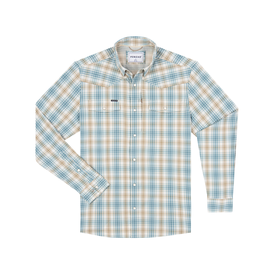 Poncho Outdoors The Brush Country Men's Long Sleeve Shirt - Brown and Green Plaid