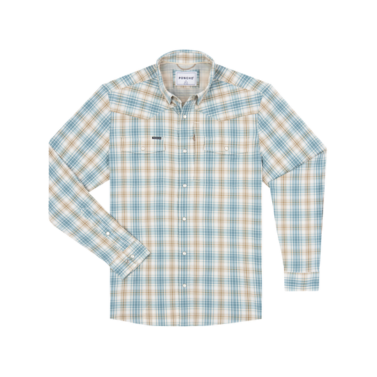 Poncho Outdoors The Brush Country Men's Long Sleeve Shirt - Brown and Green Plaid