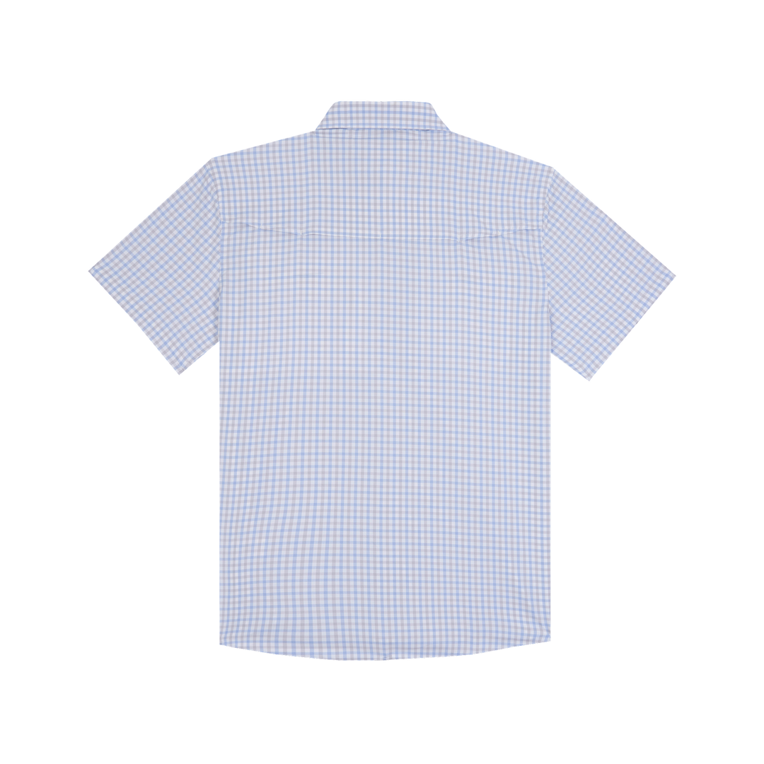 Poncho Outdoors The Channel Cat Men's Short Sleeve Shirt - Blue and Grey Plaid