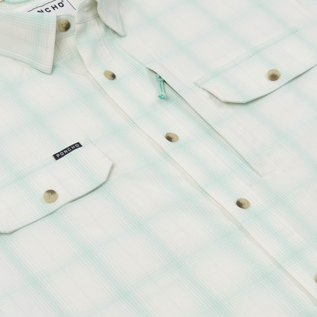 Poncho Outdoors The Tarpon Sands Men's Long Sleeve Shirt - Teal and Tan Plaid