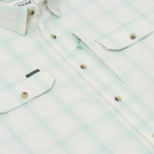 Poncho Outdoors The Tarpon Sands Men's Long Sleeve Shirt - Teal and Tan Plaid