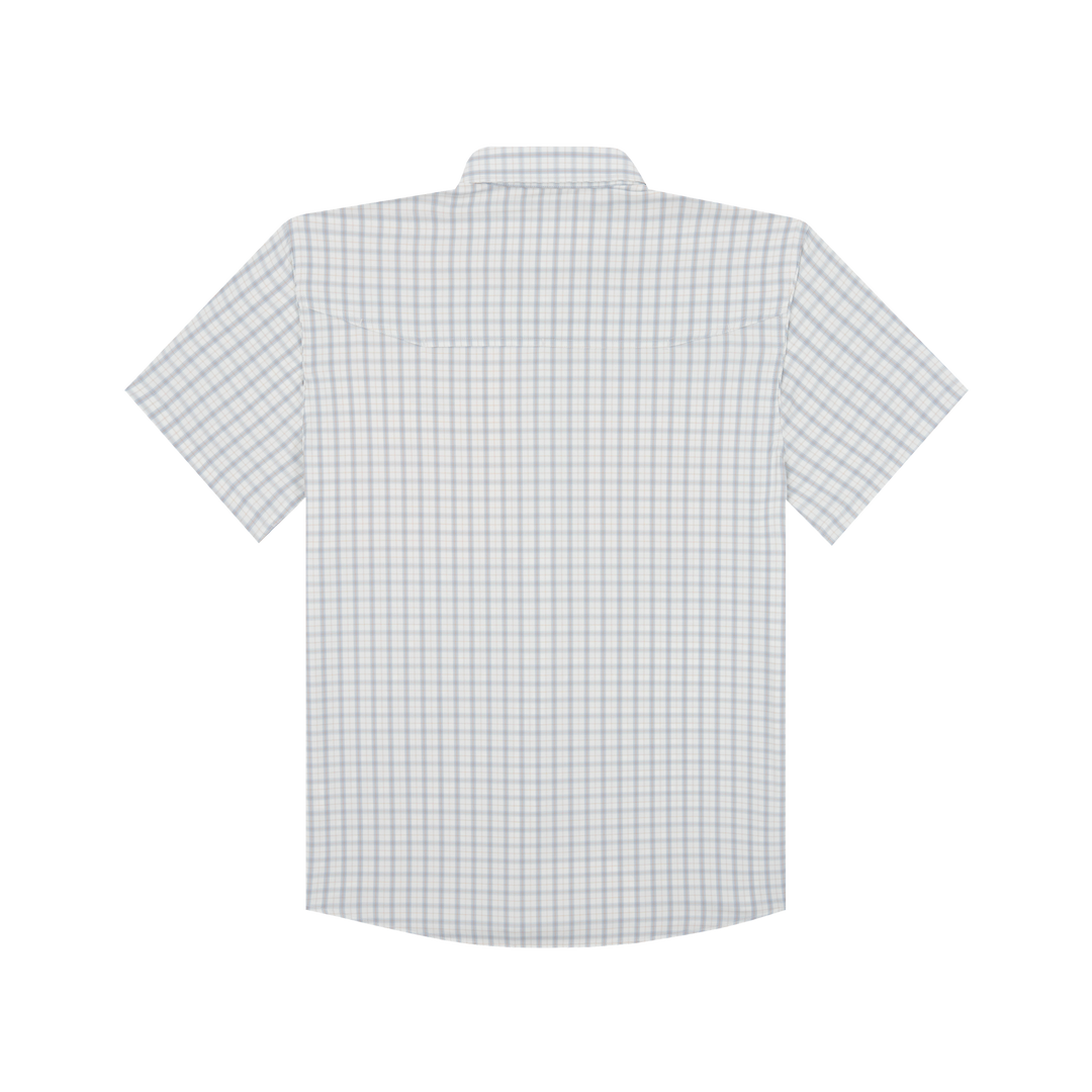 Poncho Outdoors The Lamar Valley Men's Short Sleeve Shirt - Light Blue and Red Clay Plaid