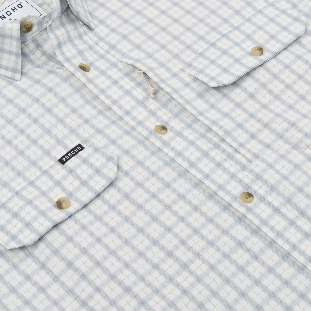 Poncho Outdoors The Lamar Valley Men's Short Sleeve Shirt - Light Blue and Red Clay Plaid