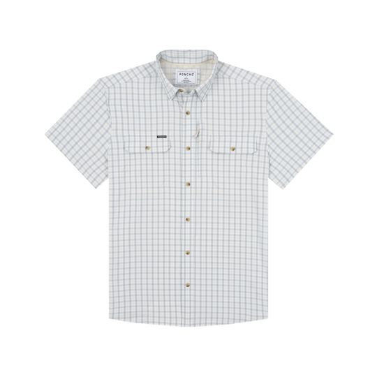 Poncho Outdoors The Lamar Valley Men's Short Sleeve Shirt - Light Blue and Red Clay Plaid