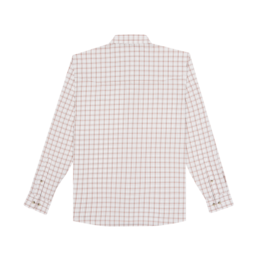 Poncho Outdoors The Long Nose Pete Men's Long Sleeve Shirt - Maroon Aqua White Plaid