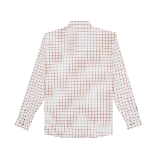 Poncho Outdoors The Long Nose Pete Men's Long Sleeve Shirt - Maroon Aqua White Plaid