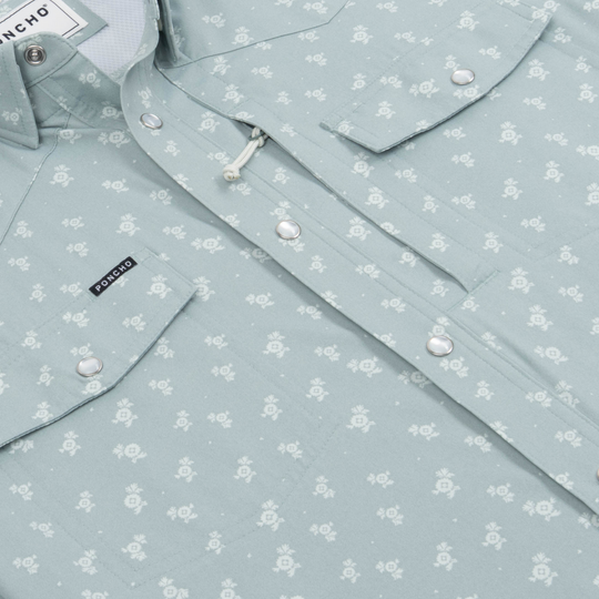 Poncho Outdoors The St. Helens Men's Long Sleeve Shirt - Blue Yellowstone Flower Print