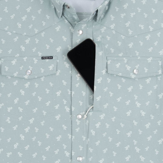 Poncho Outdoors The St. Helens Men's Long Sleeve Shirt - Blue Yellowstone Flower Print