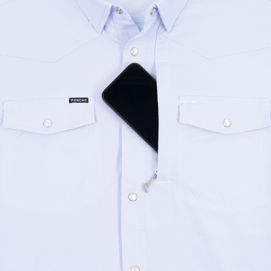 Poncho Outdoors The Nueces Men's Long Sleeve Shirt - Blue Microcheck