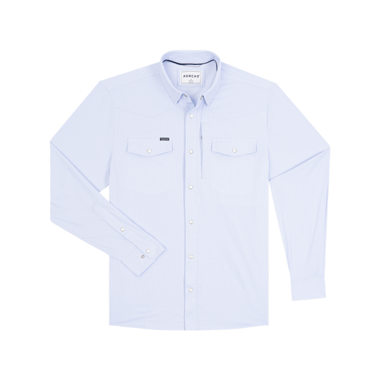 Poncho Outdoors The Nueces Men's Long Sleeve Shirt - Blue Microcheck