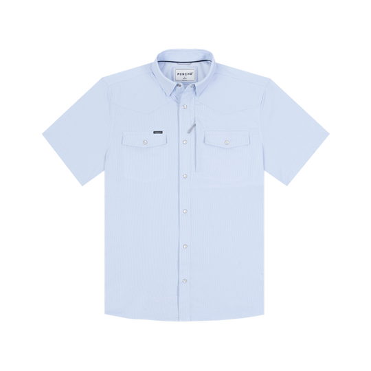 Poncho Outdoors The Padre Men's Short Sleeve Shirt - Blue Microcheck