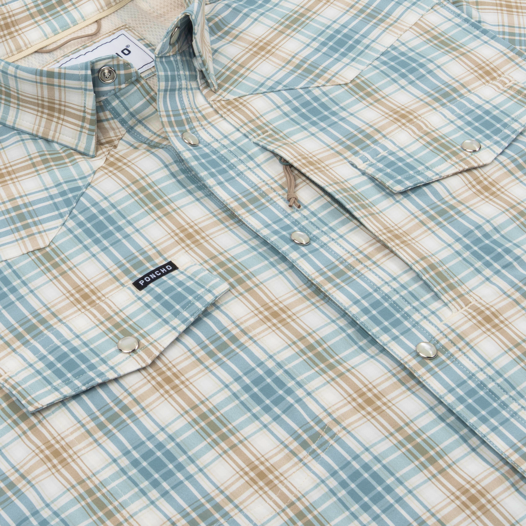 Poncho Outdoors The Brush Country Men's Long Sleeve Shirt - Brown and Green Plaid