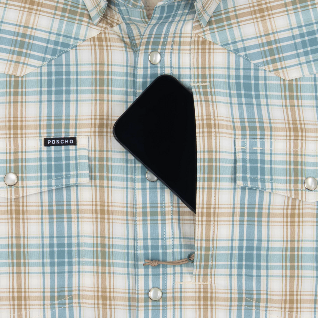 Poncho Outdoors The Brush Country Men's Long Sleeve Shirt - Brown and Green Plaid