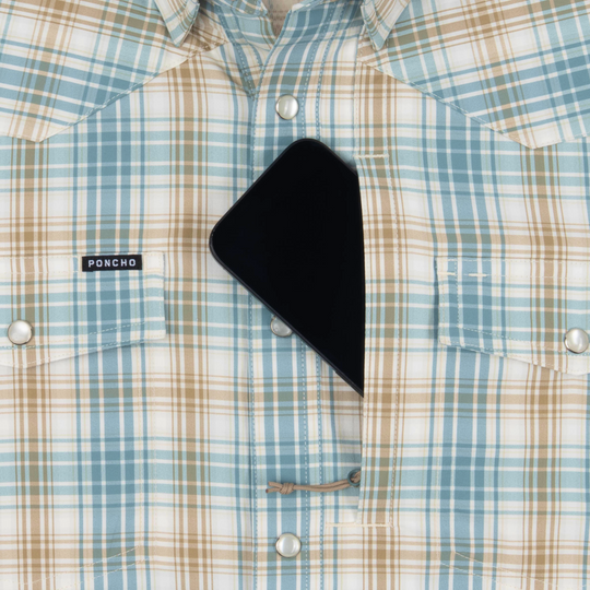 Poncho Outdoors The Brush Country Men's Long Sleeve Shirt - Brown and Green Plaid