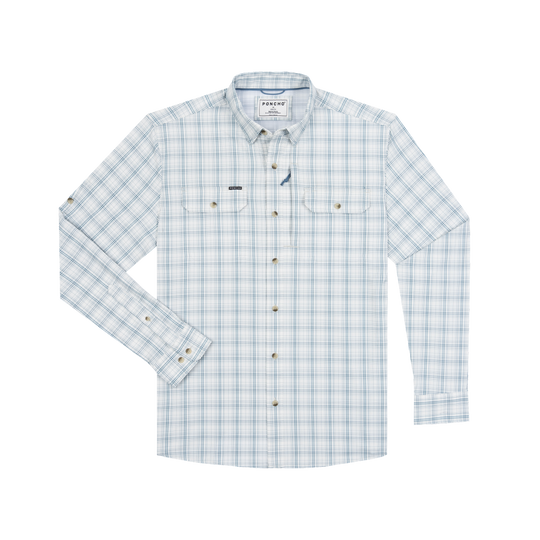Poncho Outdoors The Silver King Men's Long Sleeve Shirt - Slate and Silver Plaid