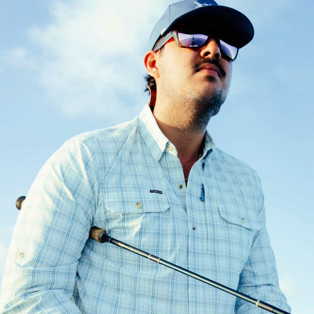 Poncho Outdoors The Silver King Men's Long Sleeve Shirt - Slate and Silver Plaid