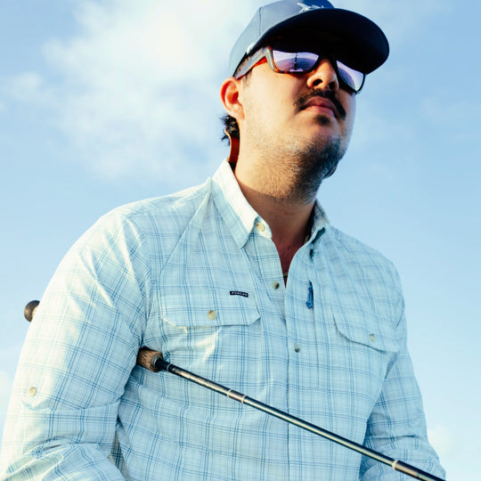 Poncho Outdoors The Silver King Men's Long Sleeve Shirt - Slate and Silver Plaid