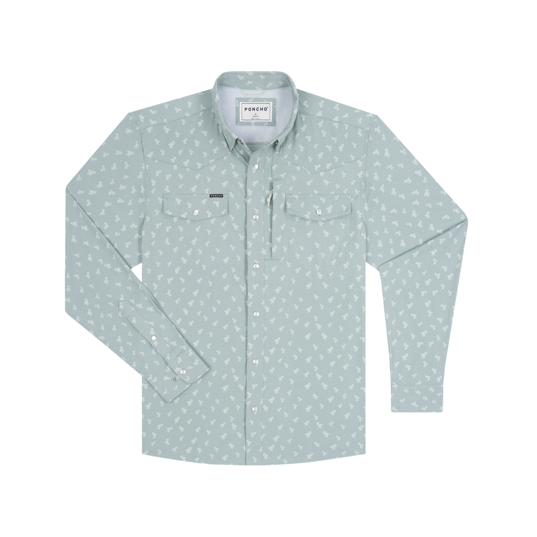 Poncho Outdoors The St. Helens Men's Long Sleeve Shirt - Blue Yellowstone Flower Print