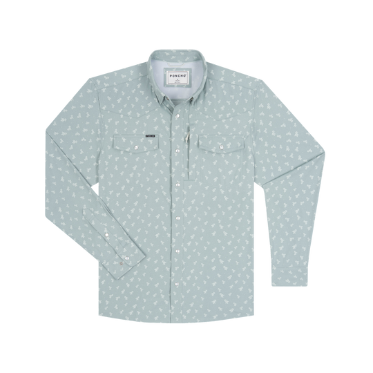 Poncho Outdoors The St. Helens Men's Long Sleeve Shirt - Blue Yellowstone Flower Print