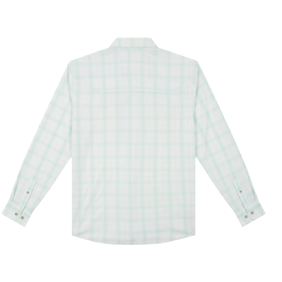 Poncho Outdoors The Tarpon Sands Men's Long Sleeve Shirt - Teal and Tan Plaid