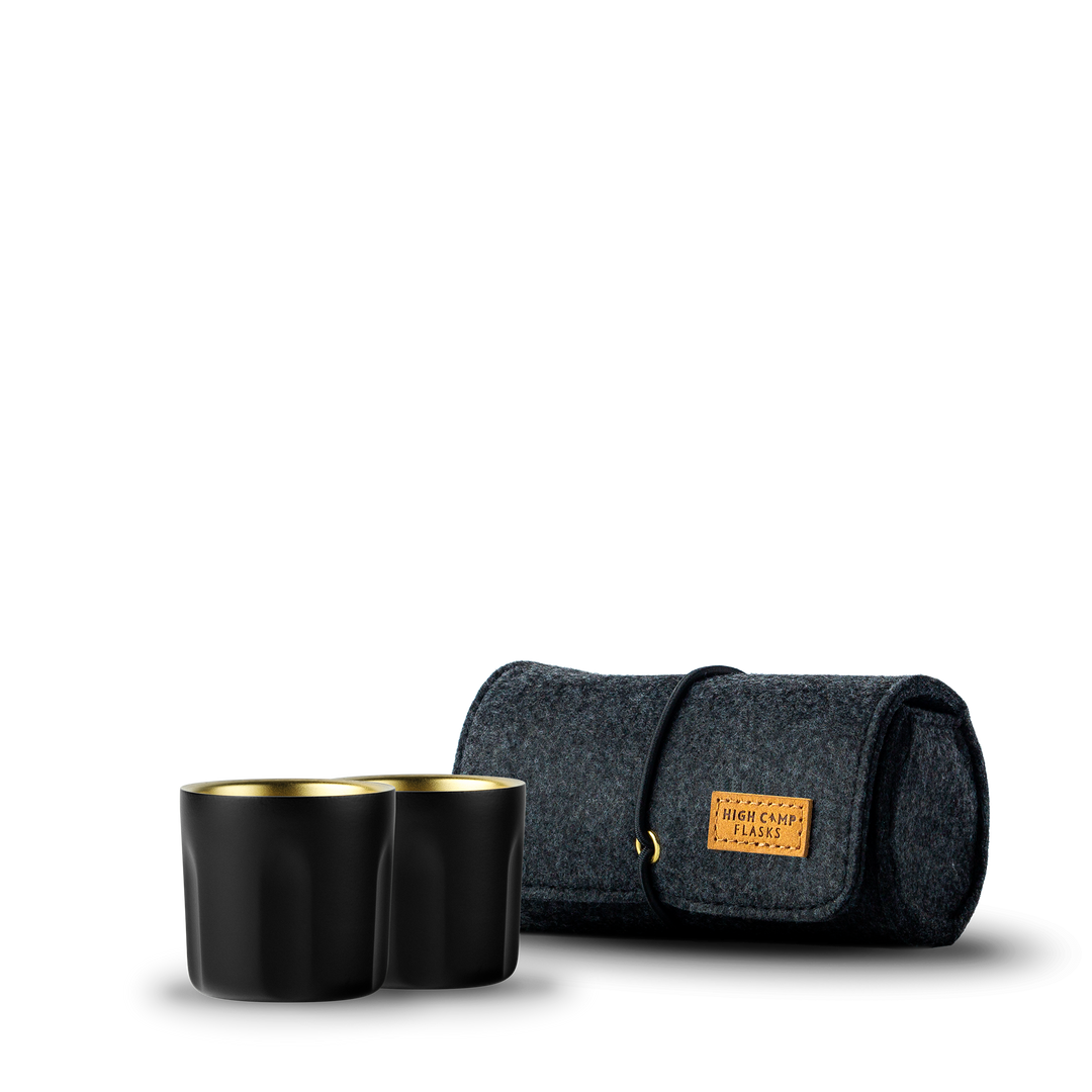 High Camp Torch shot glass 2-pack in Onyx and Gold