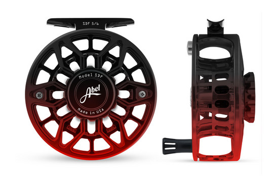 Abel SDF Fly Reel Ported - Black Red Fade - Blk/Red knob 5/6 WT w/ BLK Alum Hand