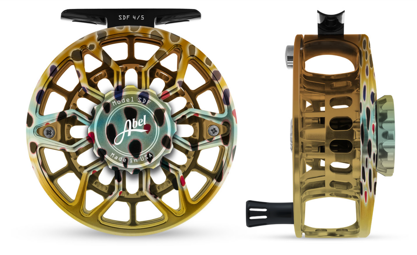 Abel SDF Fly Reel Ported - Native Brown - 4/5 WT with Aluminum Black Handle
