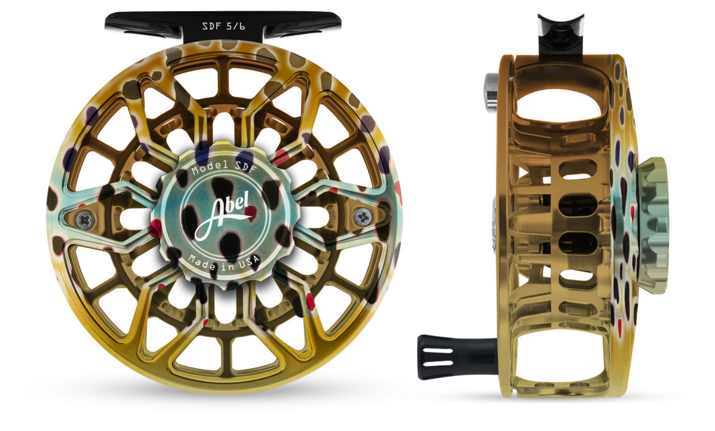 Abel SDF Fly Reel Ported - Native Brown - 5/6 WT with Aluminum Black Handle