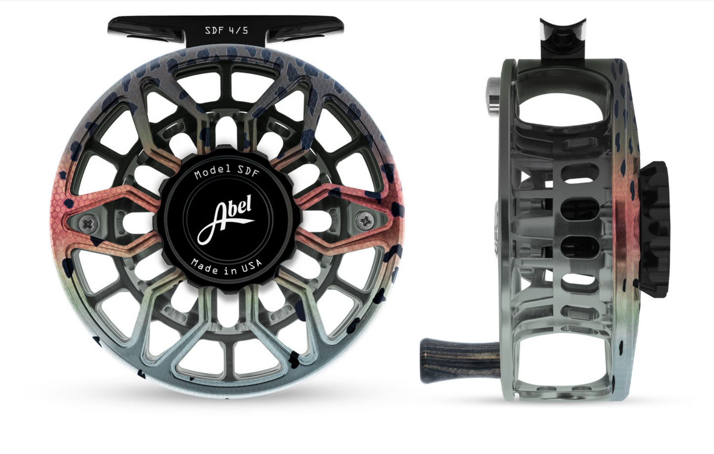 Abel SDF Fly Reel Ported - Native Rainbow - Black Knob - 4/5 WT w/ Ebony Handle