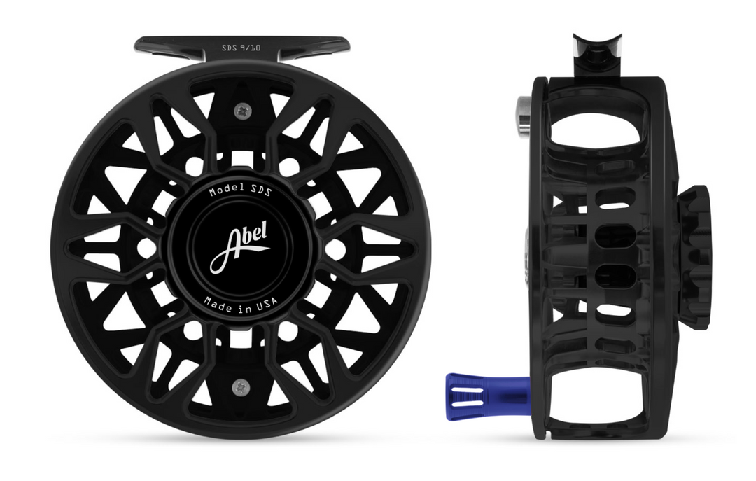 Abel SDS Fly Reel Ported Black/Black Knob 9/10WT with Blue Handle