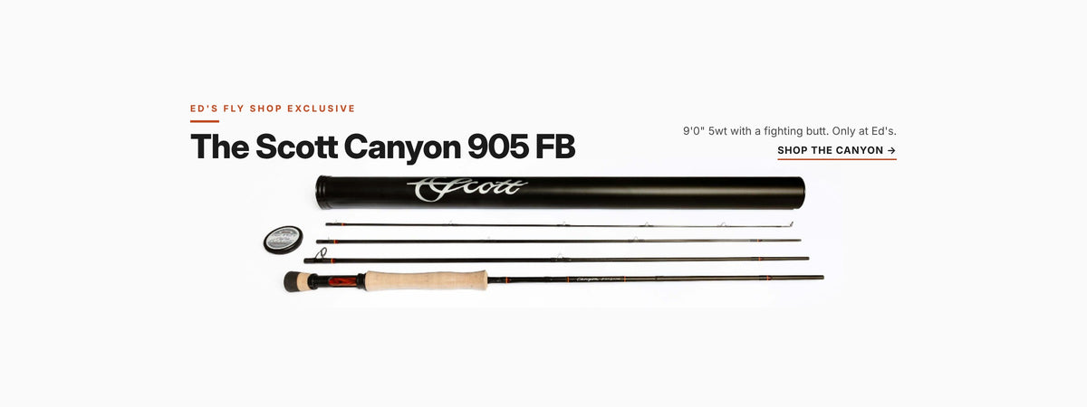 Scott Canyon 905 FB 9'0" 5wt fly rod with fighting butt, an Ed's Fly Shop exclusive. Shop the Canyon.