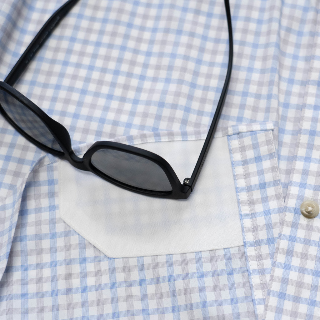 Poncho Outdoors The Channel Cat Men's Short Sleeve Shirt - Blue and Grey Plaid
