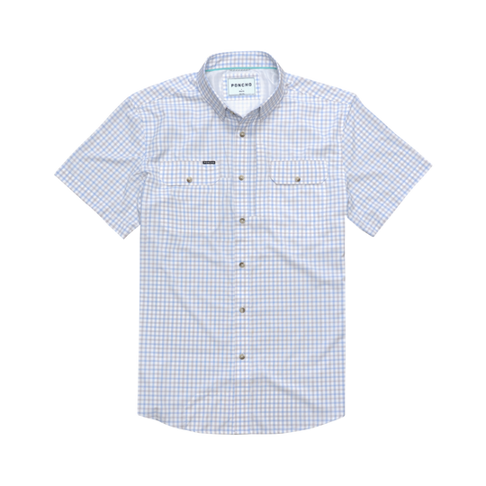 Poncho Outdoors The Channel Cat Men's Short Sleeve Shirt - Blue and Grey Plaid