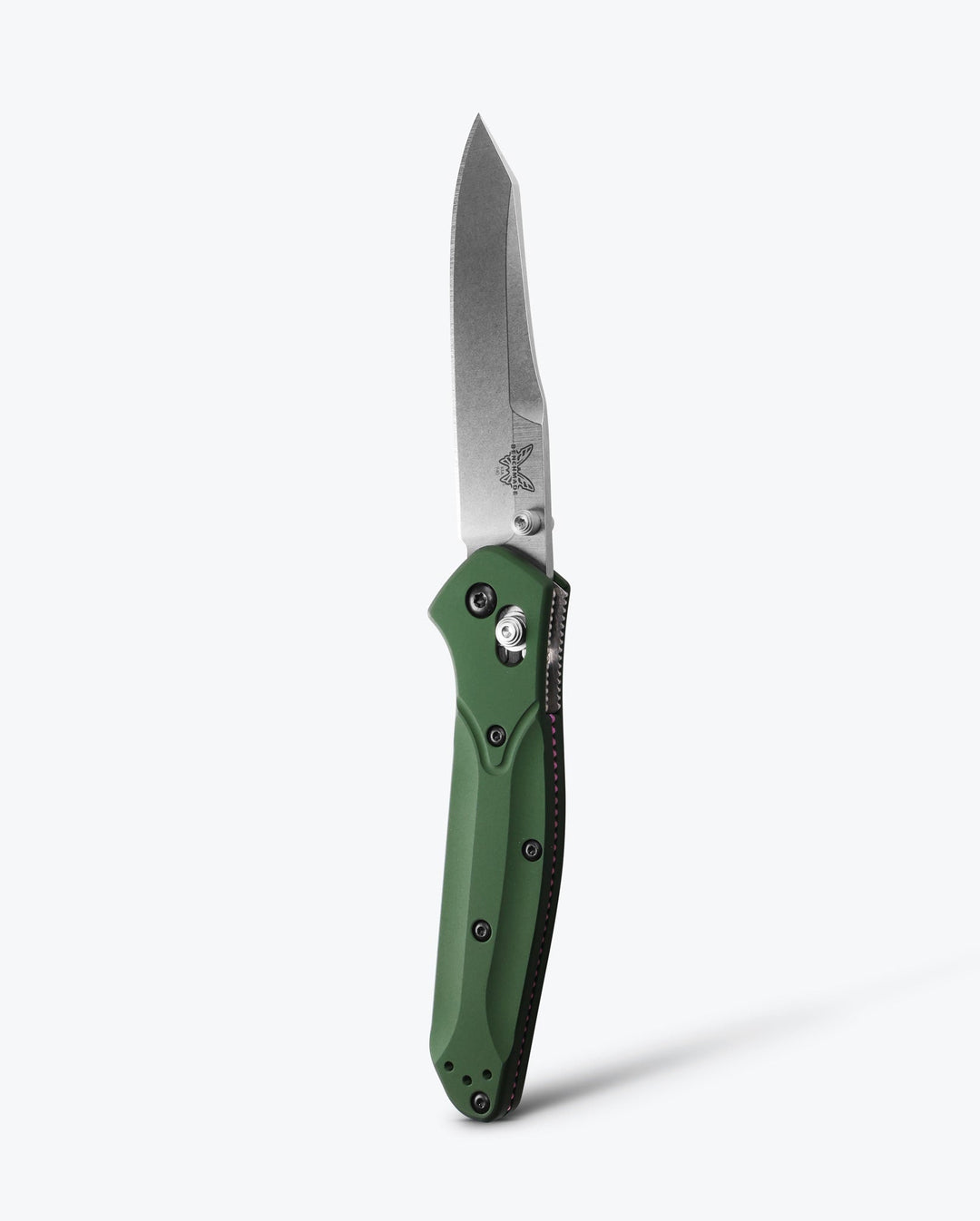 Benchmade 940 Osborne green aluminum, open vertical