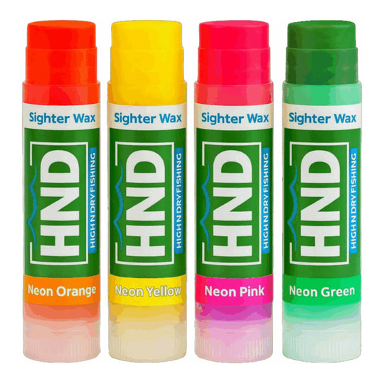 High N Dry Sighter Wax in Neon Orange, Neon Yellow, Neon Pink, and Neon Green
