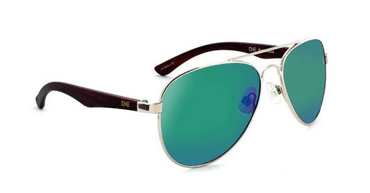 Optic Nerve Arbor Polarized Sunglasses - Shiny Gold w/ Matte Wood Dark/ Grey w/ Green Mirror