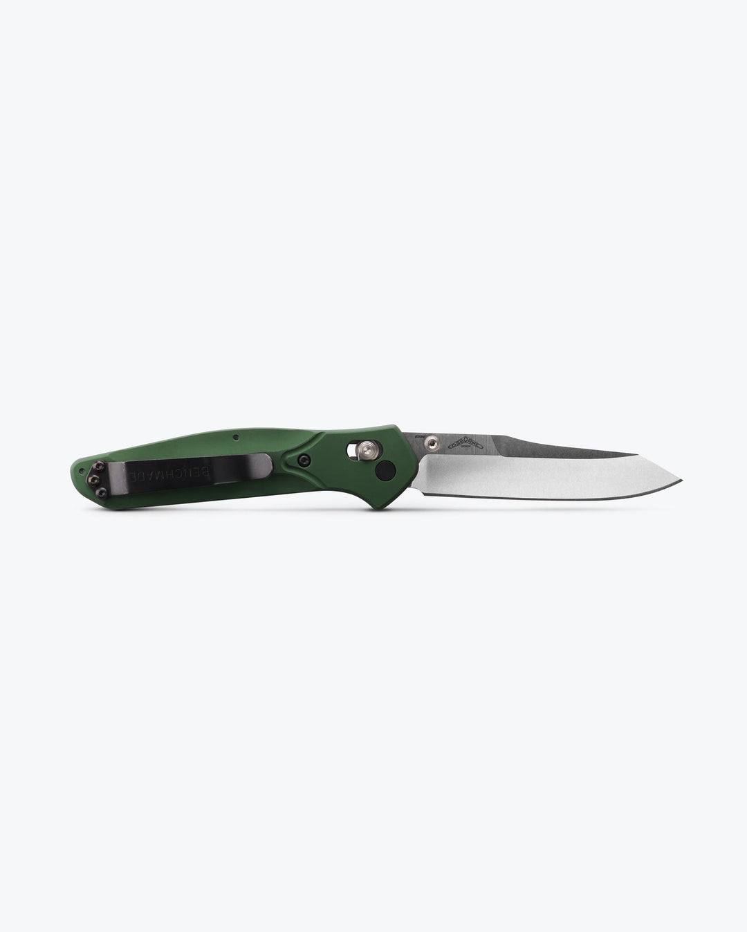 Benchmade 940 Osborne green aluminum, open back view with clip