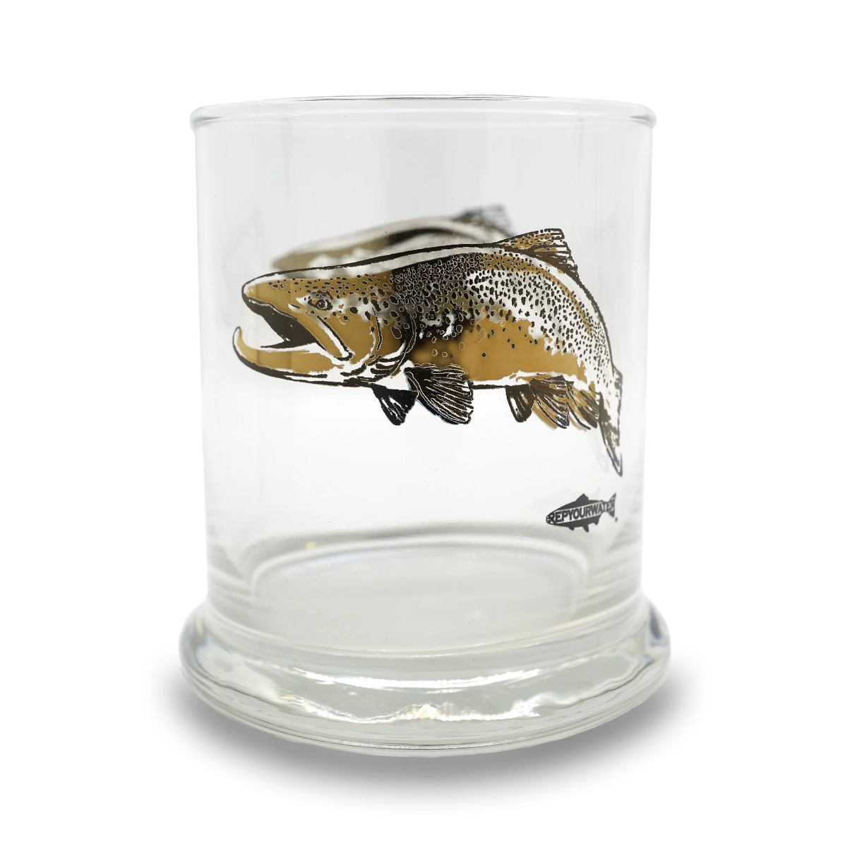 Rep You Water Lowball Old Fashioned Glass Metallic Print Brown Trout