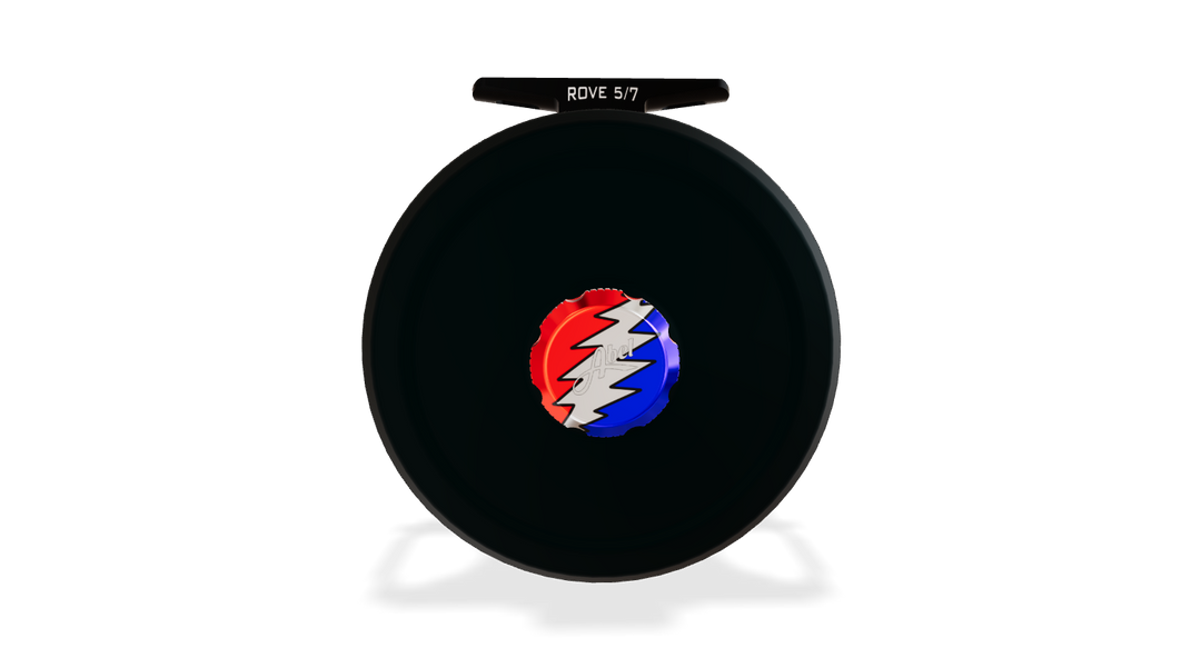 Abel Rove Fly Reel Solid - Satin Black - Grateful Dead Lighting Bolt Knob