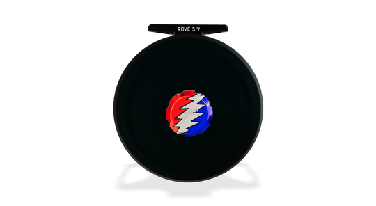 Abel Rove Fly Reel Solid - Satin Black - Grateful Dead Lighting Bolt Knob - 5/7 WT with Black Handle