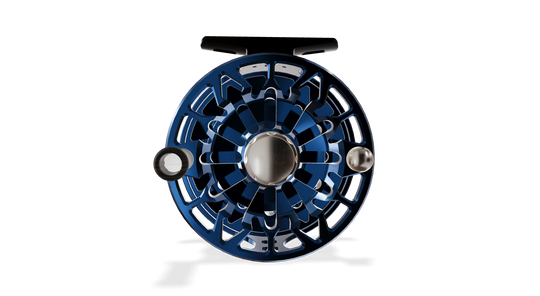 Abel SDF Fly Reel Solid Deep Blue - Deep Blue Drag Knob 5/6 WT - Underwood Ridge Risers - Ebony Handle